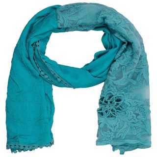 Cotton Half Net Stole- Turquoise